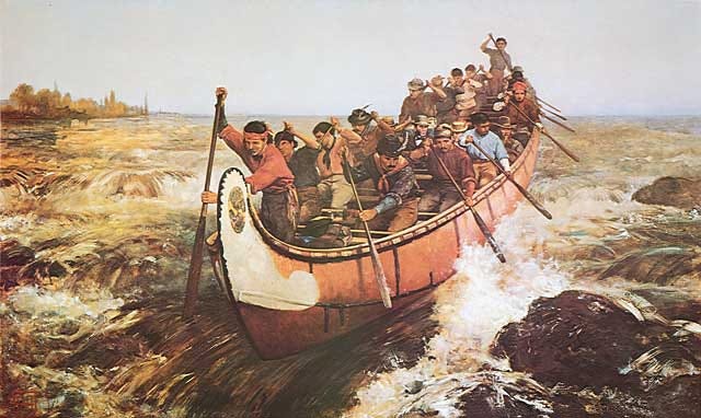 Shooting the Rapids, a painting of Voyageurs by Frances Anne Hopkins